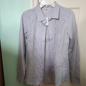 J Crew White and Purple Pinstripe Dress Shirt